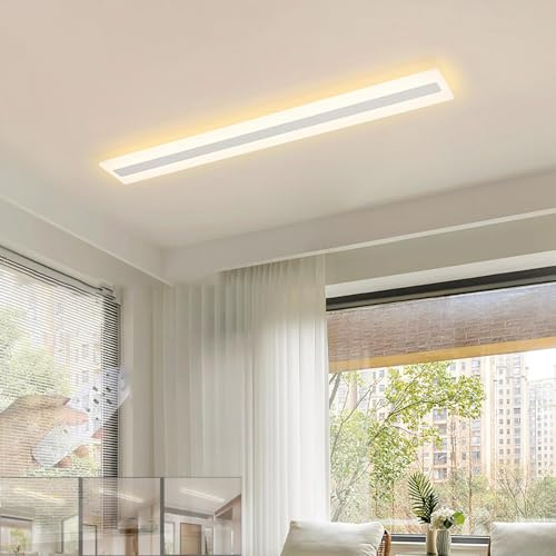 Lámpara de Techo LED Regulable 3000K-6000K Moderna Luz de Techo con Mando a Distancia Rectangular Iluminación de Techo de Plafon Acrílica Lineal Brillo Ajustable para Sala de Estar (Blanco,40CM 8W)