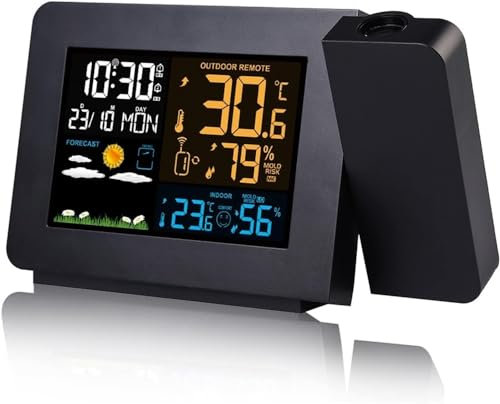 ZWQOZ Projection Alarm Clocks,Weather Station for Bedrooms Wireless Indoor Outdoor Thermometer Digital Alarm Clock with Two Alarms