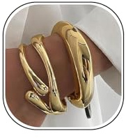 LunarCharm 3 Stück klobiger Goldarmreif für Frauen 14 Karat vergoldet trendiger breiter offener Armreif mit Scharnier zierlicher minimalistischer Schmuck Geschenke