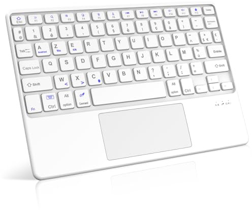 FOGARI Pavé Tactile Clavier Tablette Bluetooth 10, AZERTY Français Clavier | Léger Fin Keyboard pour iPad Samsung Galaxy Redmi/XiaomiPad HonorPad Fire HD,pour Android/iOS/Fire OS, Blanc