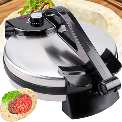 Electric Tortilla Press - 1800W Double-Sided Baking Maker, 12-Inch, Stainless Steel, Non-Stick, Anti-Scald Handle, Indicator Light for Tortilla & Naan Bread