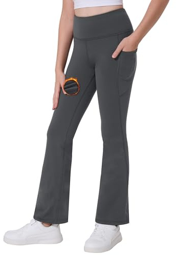 Desol Pantaloni termici da ragazza con tasche per adolescenti, pantaloni sportivi e leggings flared per sport, pantaloni da ginnastica e pantaloni da jogging, grigio., 7-8 Anni