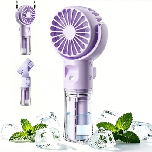 Mini Ventilateur Portable, Ventilateur Brumisateur, Ventilateur de Poche USB Rechargeable avec 4 Vitesses Réglables et Brume D'eau, Ventilateur Portable Silencieux pour Maison, Bureau, Voyage (Violet)