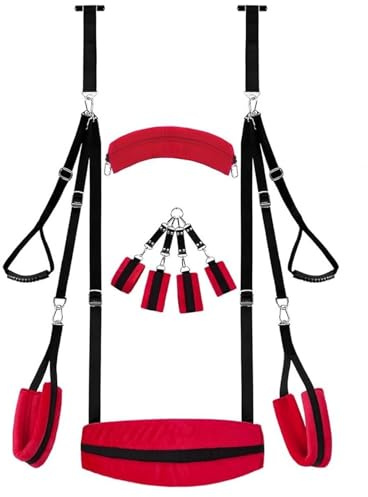 Liebesschaukel Sexschaukel Love Swing Sex Spielzeug für Paare Für An der Tür hängen Bequeme Sex Swing Griff Handschellen und Oberschenkelmanschette(Red)