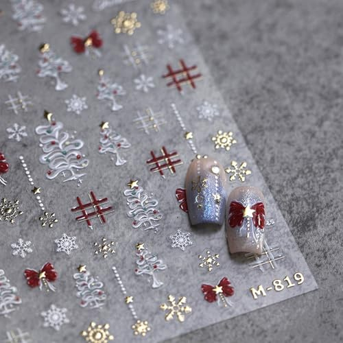 JMEOWIO 3D Nagelsticker Weihnachten Schneeflocke Nail Art Sticker Selbstklebend Nagelaufkleber 5D Stereoskopisch Dekoration Nageldesign Zubehör 1 Blatt