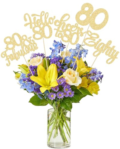 Gyufise 15 bastoncini centrotavola per 80° compleanno, 80° compleanno, centrotavola per 80° compleanno, centrotavola da tavola, bastoncini per 80 decorazioni floreali per feste di 80° compleanno