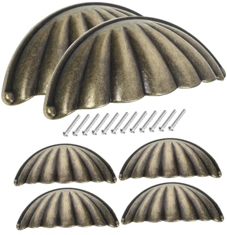Gatuida Vintage Boutons de Meuble Lot de 6, en Alliage de Zinc | Forme Coquillage, Style Rétro Délicat, Finition Or, Installation Facile, pour Placards et Tiroirs