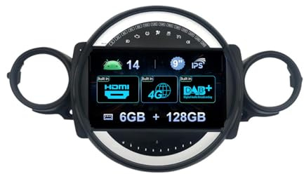 MISONDA 6G+128G Android 14 Autoradio para BMW Mini Cooper R55 R56 2007-2013-Camera+Mic- Integrado Dab+/4G/HDMI/CarPlay/Android Auto/DSP/GPS/FM/RDS/WiFi/BT5.0/SWC Radio con 9 Pulgadas Pantalla