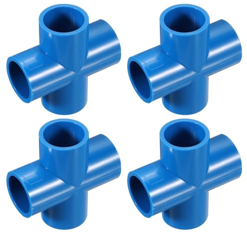 QUARKZMAN 4 Pezzi PVC Fitting, Croce 4 Vie PVC 1 0.8 PVC Connettori PVC Gomito PVC Raccordi Tubo PVC Accoppiamento PVC Connettore Angolo Mobili Fai da Te, Blu