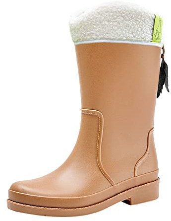 Botas de goma para mujer, forradas, medias altas, impermeables, antideslizantes, para jardín, botas de agua, botas de agua, marrón, 37 EU