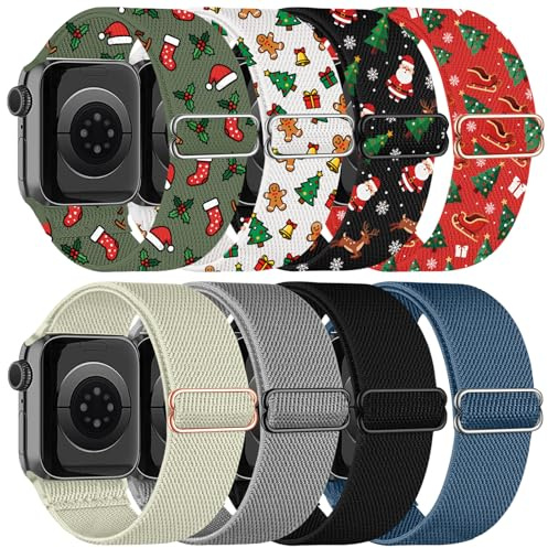 chinbersky 8 stycken elastiskt nylonloop-armband kompatibelt med Apple Watch armband 40 mm 41 mm 38 mm, tyg justerbart stretchigt sportersättningsarmband för iWatch Ultra Series 11/10/9/8/7/6/5/4/3/2