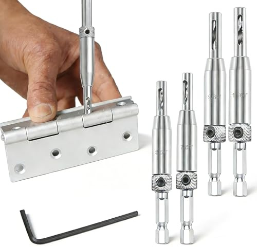 4PCS Self Centering Drill Bit Set, Hinge Drill Bits with Hex Shank and Wrench, High Speed Centre Drill-Bits for Door, Window, Cabinet Hinge Pilot Hole (2.0mm, 2.8mm, 3.6mm, 4.4mm)