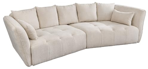 Big Sofa ROYAL - 295cm - champagner beige - Bouclé - Federkern inkl. Kissen | 7 Kissen, Nosagfederung, skandinavischer Stil, Rundum-Bezug, pflegeleicht