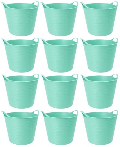 TUKA Pack de 12 Capazos de Plástico 30 L – Profesional, Color Verde Pastel | Barreño, Cubeta Resistente Multiusos para albañilería, jardinería, Agricultura y hogar