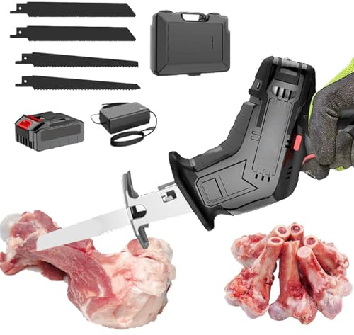 Sierra De Mano Inalámbrica Para Huesos Con Mango Antideslizante De Goma – Velocidad Variable De 0 A 3000 RPM, Sierra Eléctrica De Carnicero Para Cortar Carne, Metal, Madera Y Huesos,4 blades