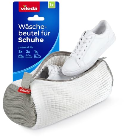 Vileda Skotvättpåse för tvättmaskin – sneakers, tvättpåse av chenille med 360° rengöringsfibrer – tvättpåse för skor med dold dragkedja och upphängningsögla, 35 x 26 cm