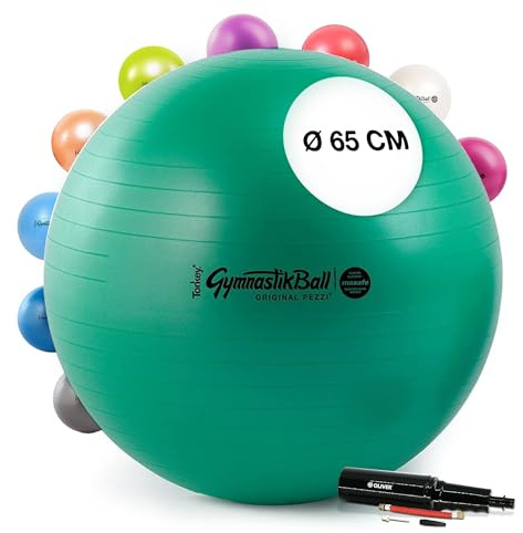 PEZZI Gymnastikball Maxafe Sitzball mit Pumpe | Sitzball mit Burst-Proof-System, belastbar bis 400 kg, für Therapie, Sport und Büro