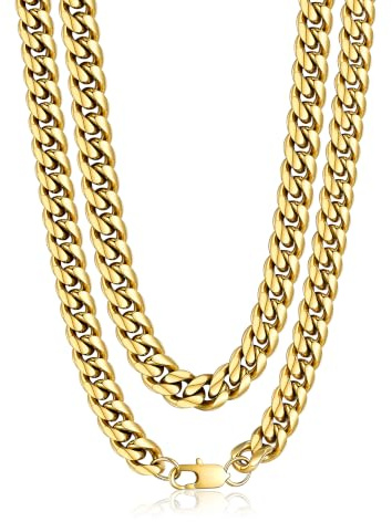 PROSTEEL Cadena Cubana Hombre Oro Collar Acero Inoxidable Dorado Cadenas de Eslabones Cubanos Gruesos 10mm Ancho Joyas Hombres Mujeres 61cm