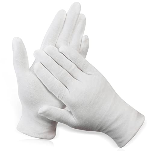 Paxcoo 12 Pairs XL White Cotton Gloves for Dry Hand Moisturizing Cosmetic Eczema Hand Spa and Jewelry Inspection