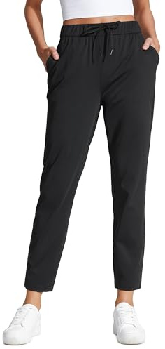 CRZ YOGA Dam 4-vägs Stretch Resor Casual 7/8 Fotledsbyxor 27,5 Träningsbyxor Lounge Outdoor Workout Athletic Pockets Byxor Svart XL