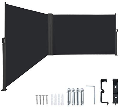 Froadp 180x600cm Tendalino Laterale Allungabile Robusto Poliestere Tenda da Sole Tendalini Avvolgibili Parasole a Scomparsa Paravento per Balcone Patio Giardino Terrazza(Antracite)