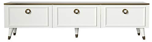 moebel17 Cornelia TV Lowboard Board Fernsehtisch Tisch Wohnwand, Weiß, Holz, viel Stauraum mit 3 Türen, für Wohnzimmer, Designerstück, runde Türgriffe, Kunststofffüße, 180 x 46,5 x 35 cm, 5187