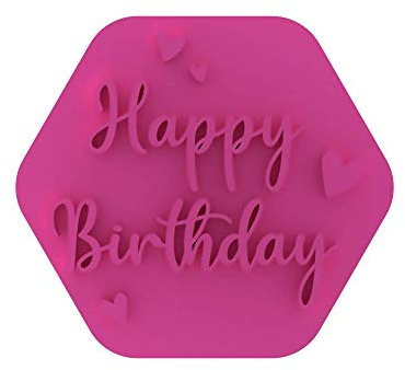 LissieLou Happy Birthday with Hearts Cookie Stamp Icing Fondant Embosser for Birthday Celebrations