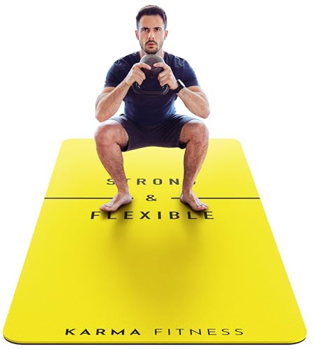Large Exercise Mat – Extra Wide & Extra Thick Yoga Mat (183cm x 80cm x 10mm), TPE Fitness Mat with Free Carry Straps, Perfect for HiiT Home Workouts & Pilates - 'STRONG & FLEXIBLE' (Yellow)