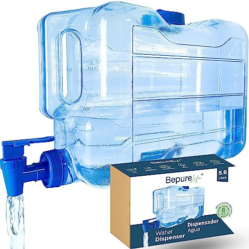 Dispensador de Agua fría para Nevera. Garrafa con Capacidad 5,6 litros. Botella de plástico PETG Reutilizable con Grifo de fácil Uso. Fuente para Agua, Bebidas, cóctel Playa, Camping, Oficina(5,6 L)