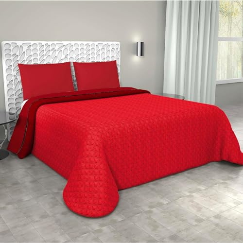 Corredocasa Trapuntino Copriletto Trapuntato Primaverile Bicolore Doubleface per Letto Matrimoniale 2 Piazze (Rosso/Bordeaux)