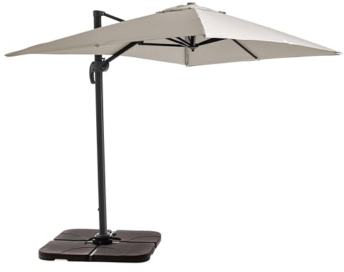 Oviala Parasol déporté 2x3 m et 4 Dalles à remplir Aluminium Blanc