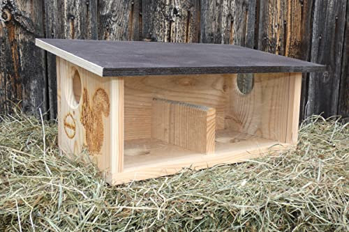 XXXL Eichhörnchen Futterhaus aus hochwertigem Lärchenholz, deutsches Qualitätsprodukt, von Hand gefertigt im Bayerischen Wald zum Stellen oder aufhängen