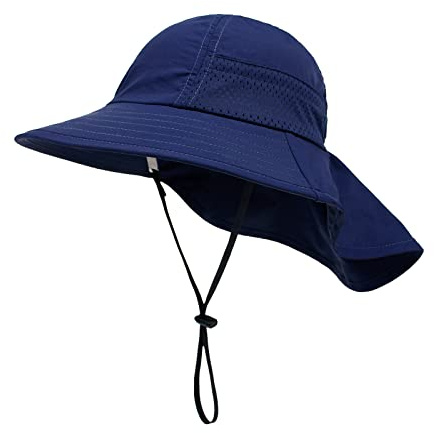 SEYUFN Baby Sonnenhut Mädchen Jungen Halskappe Kinderschutz Eimer Hüte Atmungsaktiver Baby Mädchen Strandhut Kleinkind Sommerhut (M(2-6 Jahre), C-Navy blau)