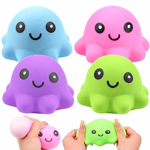Yizemay Anti-Stressbälle zum Kneten, 4pcs Stressball Octopus Bunte Quetschball Stressball Sensorisches Quetschspielzeug Anti Stress Ball für Autismus, Mitbringsel, Reisespielzeug (Fat)