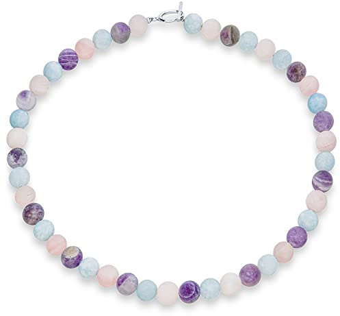 Bling Jewelry enkel klassisk handknuten halskedja med runda kulor av halvädelstenar, 10 mm pärlstring, chokerkrage, västerländskt smycke för kvinnor, vred, 40 cm, 19, Mässing, Ametist