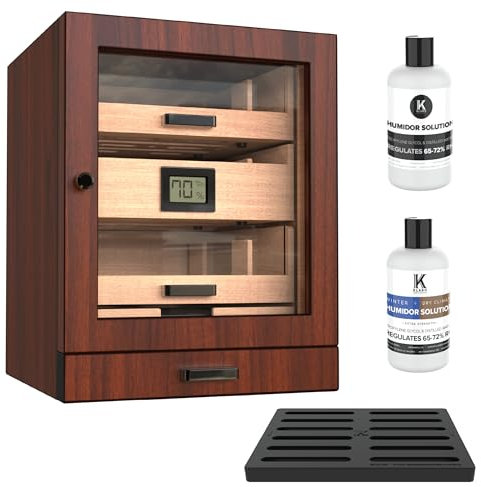 CASE ELEGANCE Luca Humidor Cabinet Rich Brown Walnut Finish Large Size, Cigar Storage for 80-100 Cigars, Digital Hygrometer, Spanish Cedar, Hydro System Humidor Cabinet- Brown