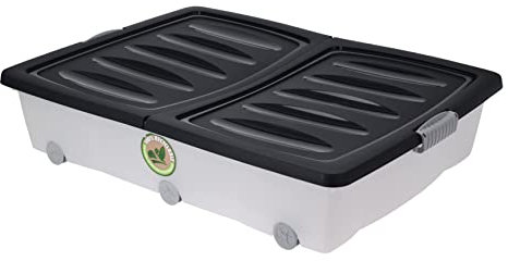 Spetebo Unterbettkommode mit Klappverschluss - 60 Liter/schwarz - Kunststoff Aufbewahrungs Rollbox - Spielzeugkiste Rollenbox Unterbettbox Stapelbox rollbar