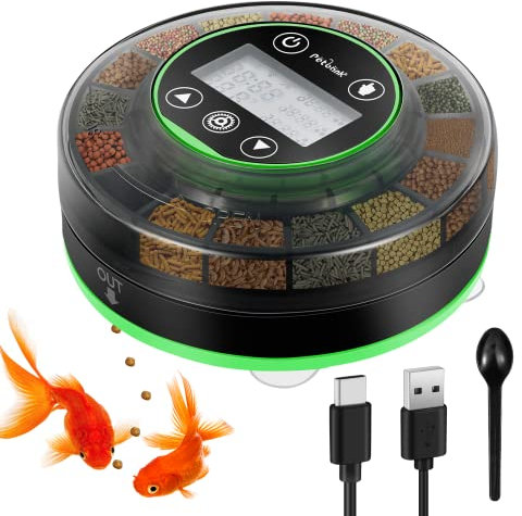 Petbank mangiatoia automatica per pesci d'acquario, distributore automatico di cibo con timer, mangiatoia ricaricabile con timer, con cavo USB, display LCD