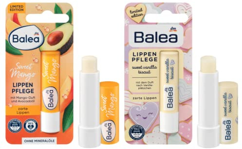 Balea 2er-Set Lippenpflege: Lippenpflegestift Sweet Mango mit Avocadoöl 4,8 g + Lippen Pflegestift Sweet Vanilla Biscuit Vanilleplätzchen mit Sheabutter & Bienenwachs 4,8 g, (9,6 g)