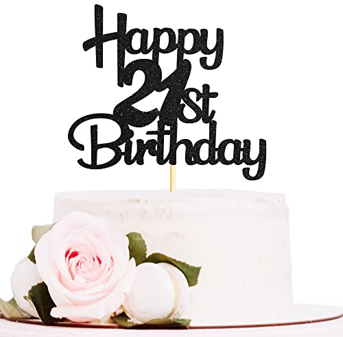 Sotpot Black Glitter 21st Birthday Cake Topper 1 pack Cake Decorations for Birthday Anniversary Party Decor Supplies
