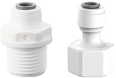 Qrity RO Water Filter Fitting, 1/4 Water Filter Quick Connector to 1/2 Male Thread/Female Thread Straight Connector, Push-in Hose Connectors for Water Purifiers, Drinking Fountains, Filters