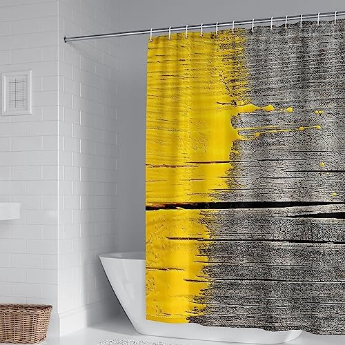 Whoiy Duschvorhänge 180X180, Duschvorhang Eckbadewanne Polyester Badegardinen Gelbe Farbe und Bretter Grau für Outdoor Hotel