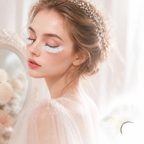 Dorisue Cils blancs d'Halloween à double lèvre blancs extra longs en plumes extra longues extension costume reine cils
