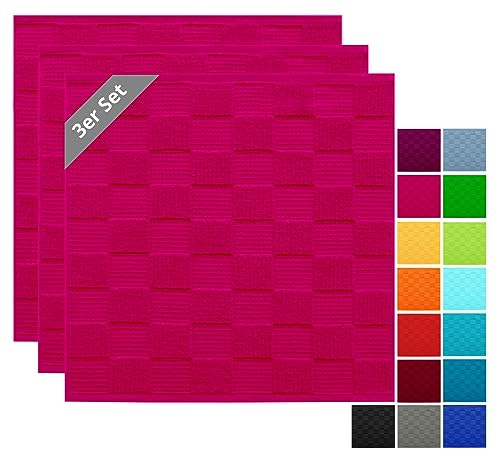 Lashuma Geschirrtücher 100% Baumwolle - Küchenhandtücher & Geschirrhandtücher 50x50 cm Waffelpique & Frottee Pink - Purpur, 3er Set | 100% Baumwolle in schwerer 420 gsm Qualität, saugstarke Abtrockentücher im 3er Set für Geschirr und Hände