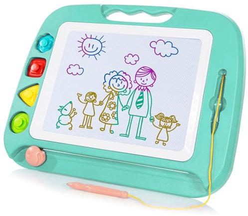SGILE Große Magnetische Maltafel Zaubertafel Kinder, 42×32 cm Magnet Magnettafel mit 4 Stempeln, Kreatives Spielzeug ab 2 Jahren, Geschenk für Jungen & Mädchen 1 2 3 4 Jahre, Grün