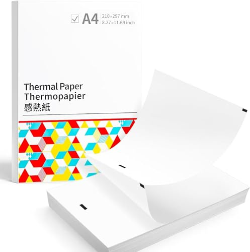 A4 Thermal Printer Paper Sheets (210 x 297mm), Thermal Sheets Compatible with Phomemo M832/M834 PJ762/PJ763MFi, HPRT MT800 – Thermal Printer Paper (200 Fanfold Sheets - Thermal Paper)