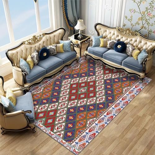 Kunsen 80X140CM Teppich Antirutsch Niedrigfloriges Wohnzimmer, Schlafzimmer, rutschfestes Arbeitszimmer, maschinenwaschbar und schmutzabweisend Kleine Teppiche Rot Flickenteppich Kinderzimmer Teppich