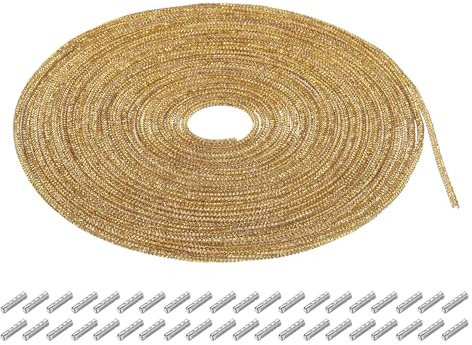 QUARKZMAN 4mm x 10m Corda Tubolare Strass Corda Cristallo Catena Strass Cristalli per Decorazione Fai Da Te Cucire Scarpe Maglioni Pantaloni Ginnastica, Giallo Dorato, con Aghi