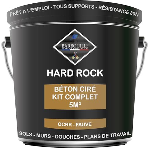 Béton Ciré Marron Kit 5m² finit - HARD ROCK - 2 couches de 5m² - Prêt à l'Emploi - Imperméable - Adhérence sur Tout Support - Intérieur et Extérieur - Instructions incluses - OCRR - FAUVE - BARBOUILLE