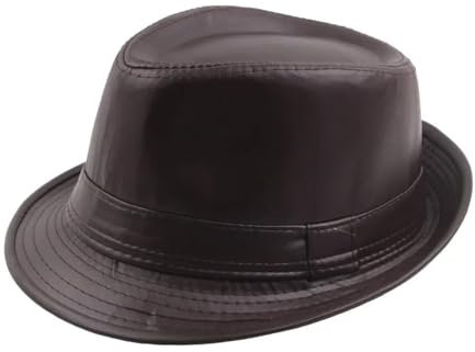 FULUJIDI Fedora Trilby Filzhut Hut Pu-Leder Outdoor-Freizeit Herren Jazz Hut Für Männer Panama Hut Braun